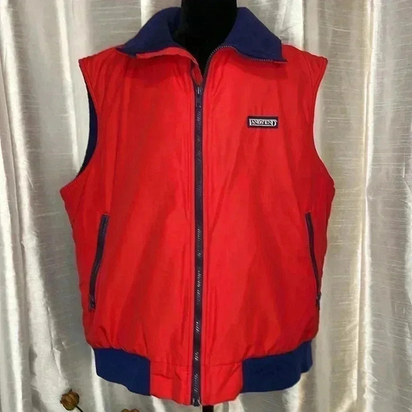 Lands’ End Men’s Large Red Fleece Lined Full Zip Vest Windbreaker Jacket - Picture 2 of 9